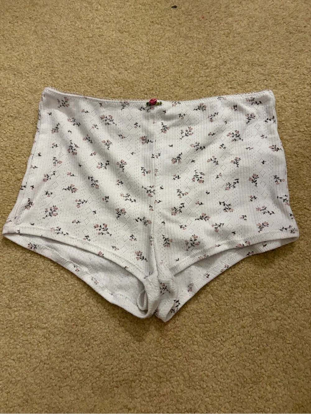 Garage Ribbed Sleep Shorts - White with Pink Floral Size XS